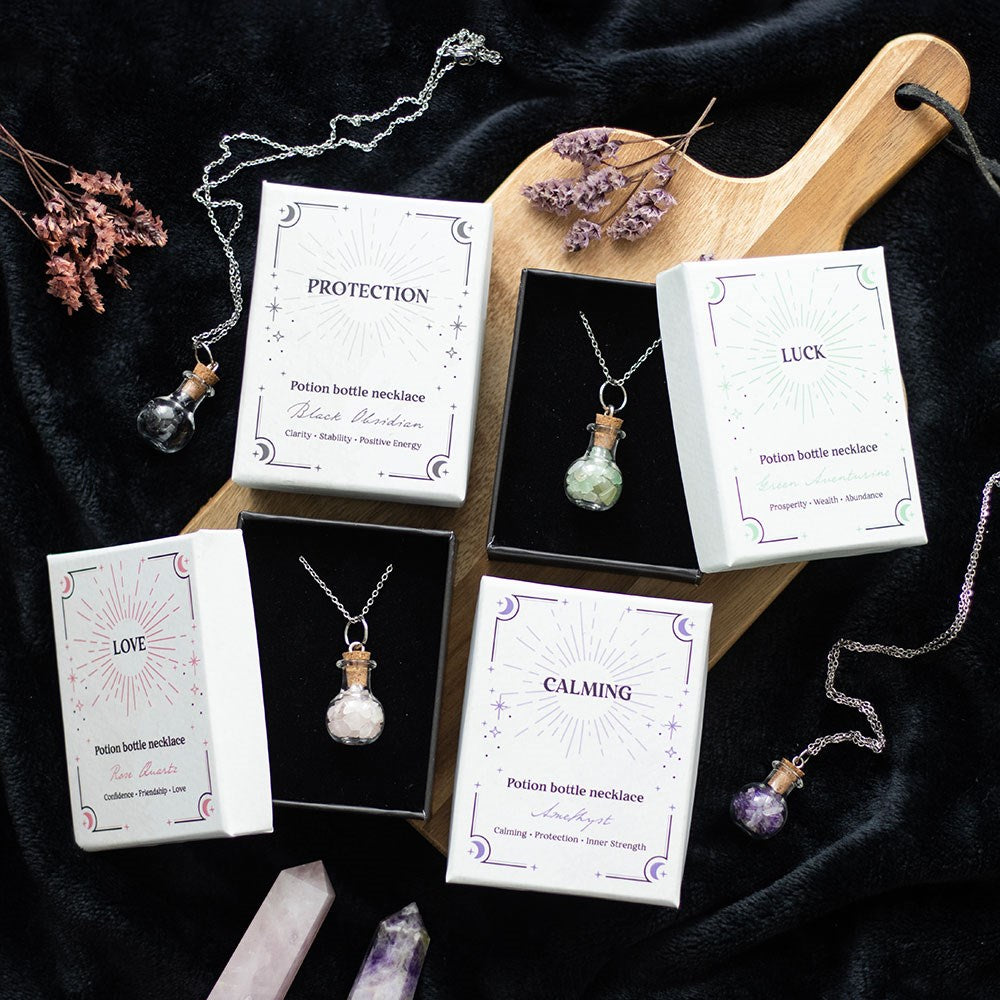 Protection Necklace – Bottled Black Obsidian Crystal Chips - Crystal Nest