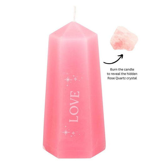 Love Crystal Candle with Rough Rose Quartz - Crystal Nest