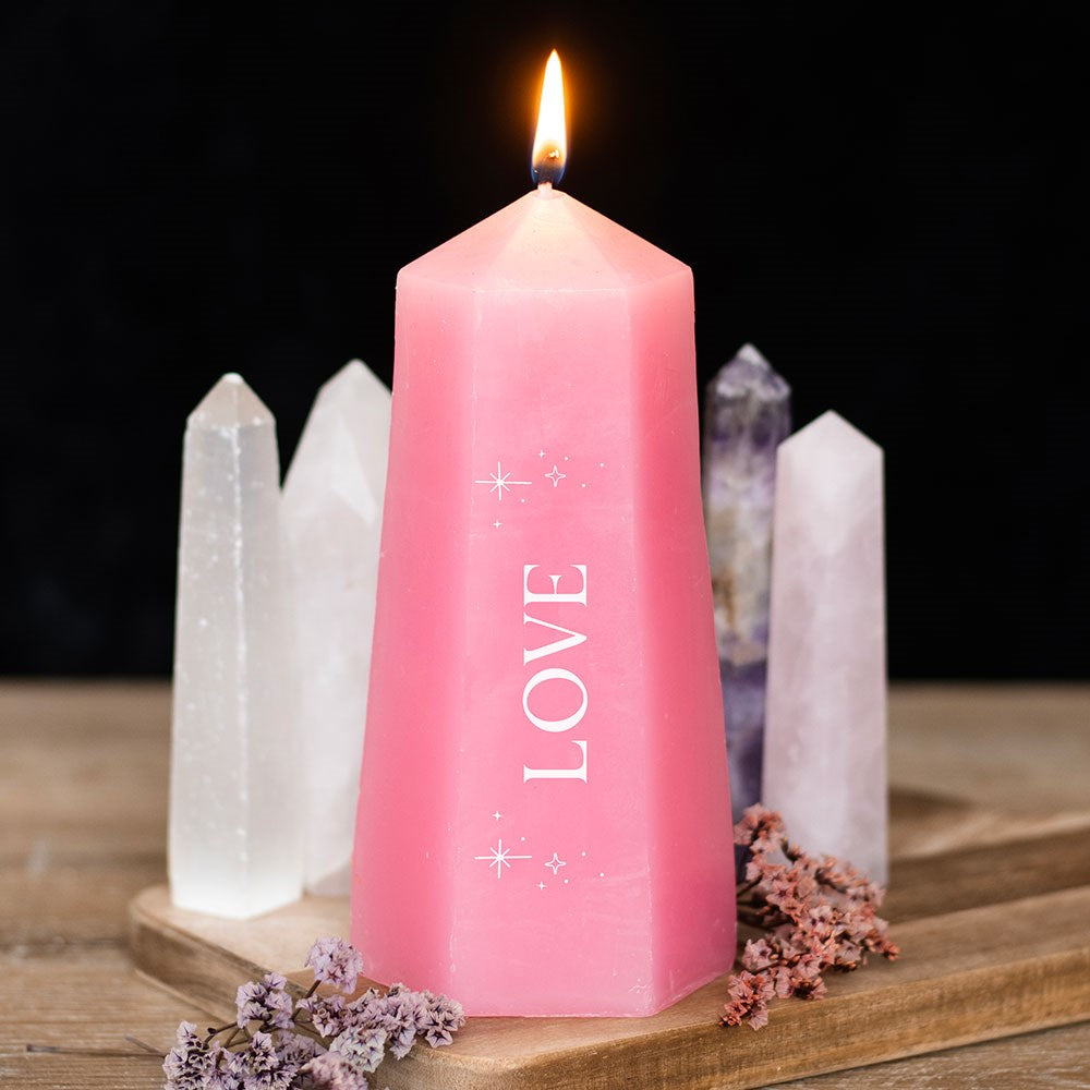 Love Crystal Candle with Rough Rose Quartz - Crystal Nest