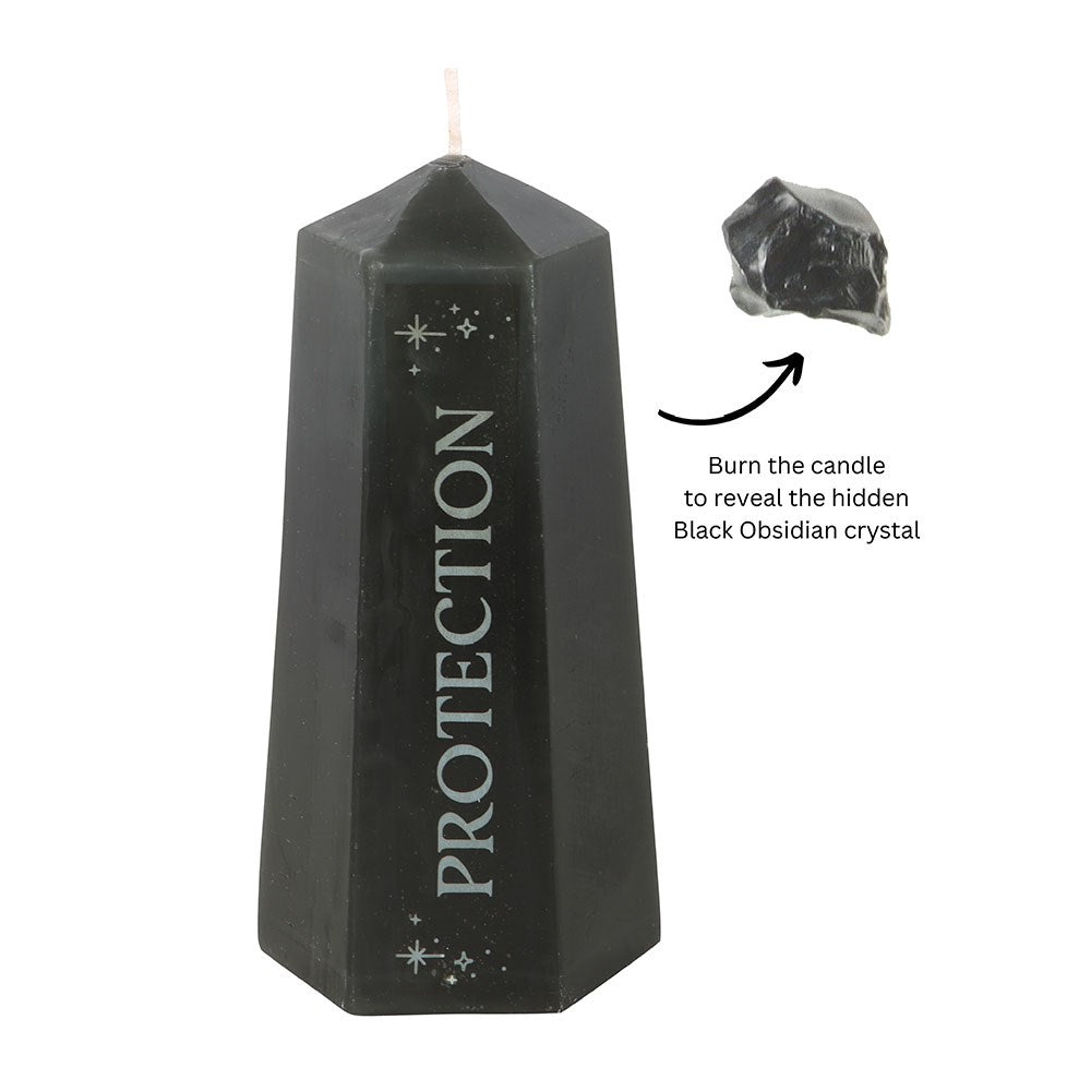 Protection Crystal Candle with Rough Black Obsidian - Crystal Nest