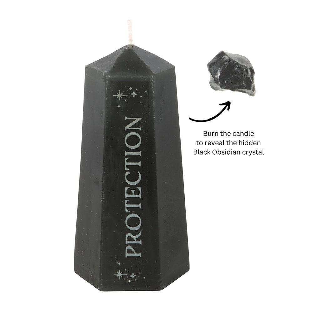 Protection Crystal Candle with Rough Black Obsidian - Crystal Nest