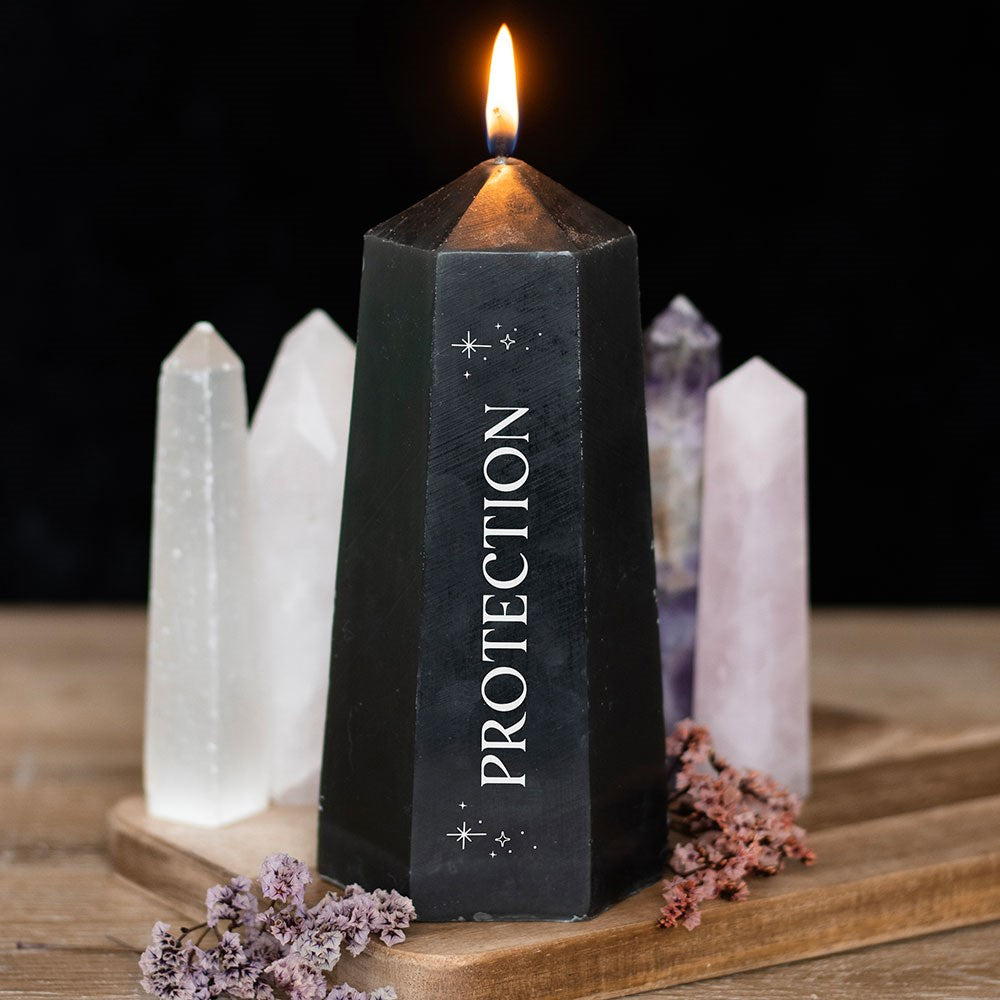 Protection Crystal Candle with Rough Black Obsidian - Crystal Nest