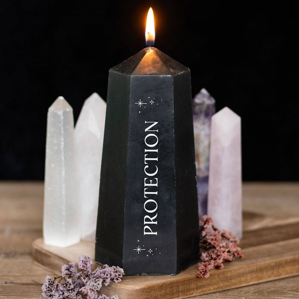 Protection Crystal Candle with Rough Black Obsidian - Crystal Nest