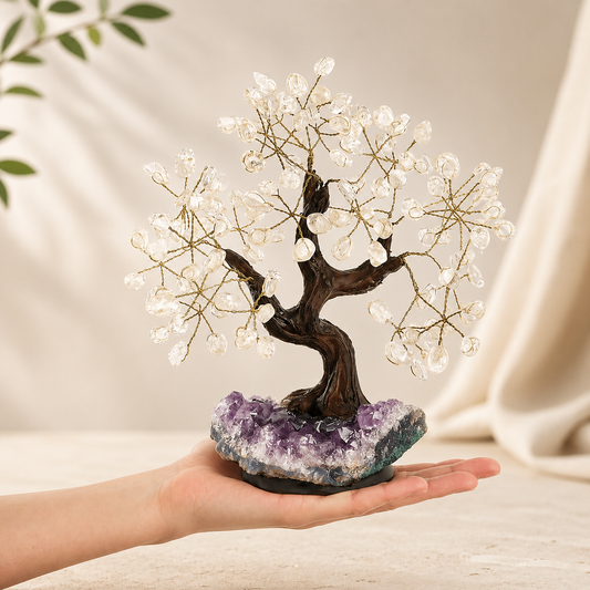 Rock Crystal Bonsai Tree on Amethyst Base - Crystal Nest