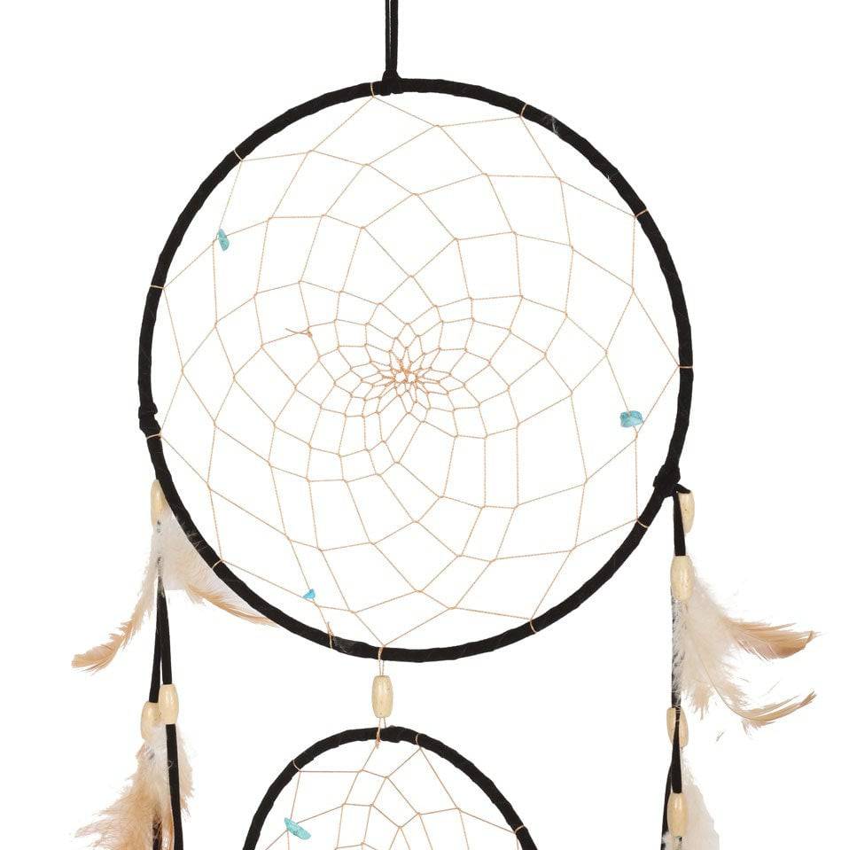 Black Triple Hoop Dreamcatcher with Feathers - Crystal Nest