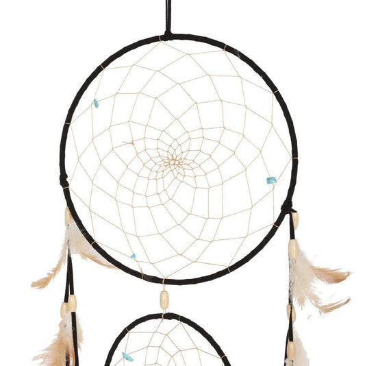 Black Triple Hoop Dreamcatcher with Feathers - Crystal Nest