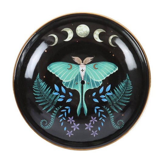 Midnight Luna Moth Ceramic Incense Plate - Crystal Nest