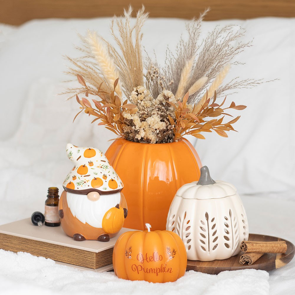 Cream Leaf Cut-Out Pumpkin Oil Burner & Wax Warmer - Crystal Nest