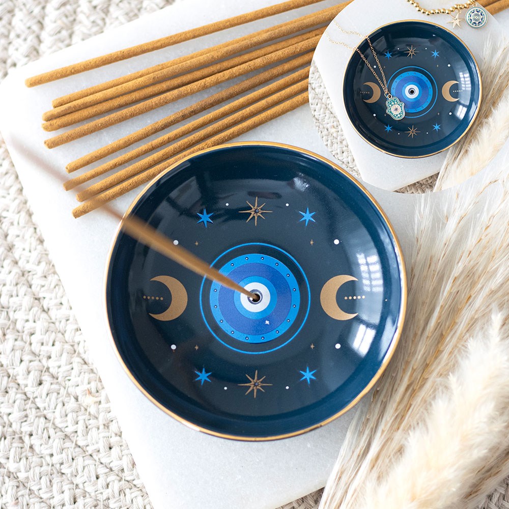 Blue All Seeing Eye Incense Holder & Trinket Dish - Crystal Nest