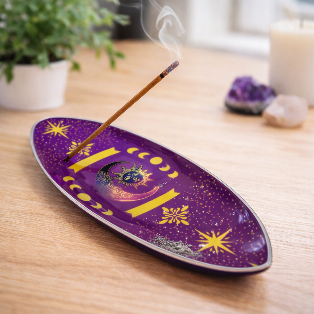 Purple Sun & Moon Phases Enamel Incense Bowl | Celestial Ash Catcher - Crystal Nest