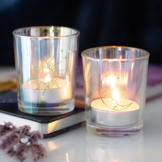 Sun & Moon Iridescent Candle Holders – Set of 2 - Crystal Nest