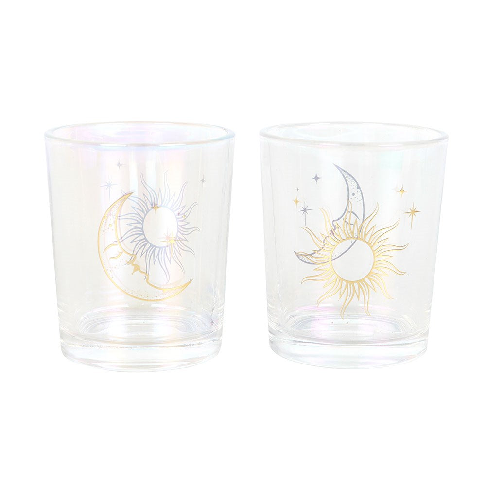 Sun & Moon Iridescent Candle Holders – Set of 2 - Crystal Nest