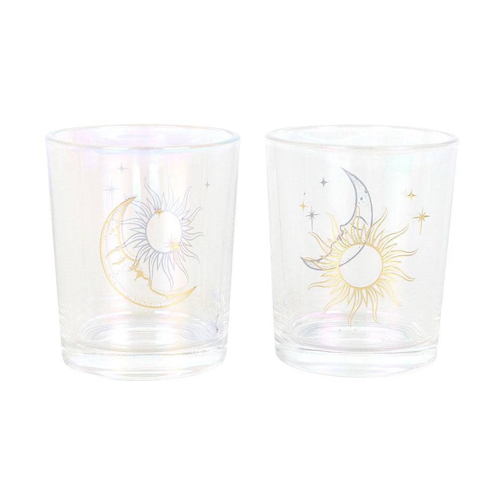 Sun & Moon Iridescent Candle Holders – Set of 2 - Crystal Nest