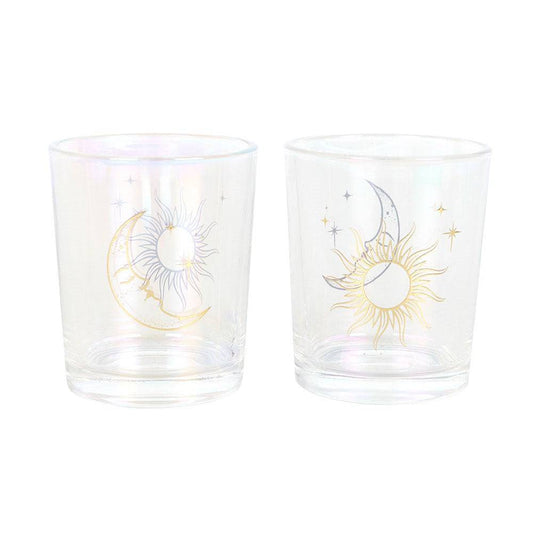 Sun & Moon Iridescent Candle Holders – Set of 2 - Crystal Nest