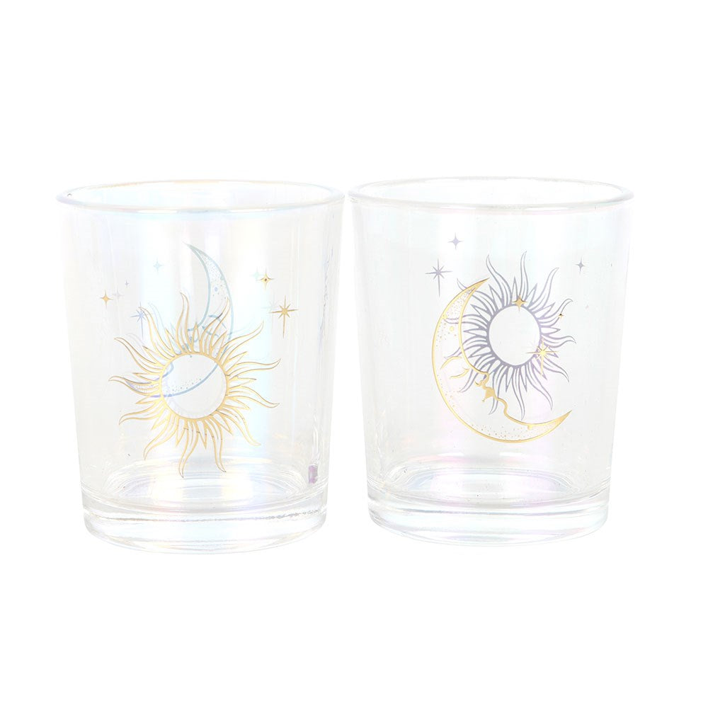 Sun & Moon Iridescent Candle Holders – Set of 2 - Crystal Nest