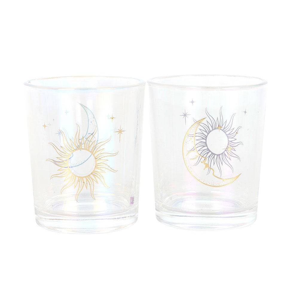 Sun & Moon Iridescent Candle Holders – Set of 2 - Crystal Nest