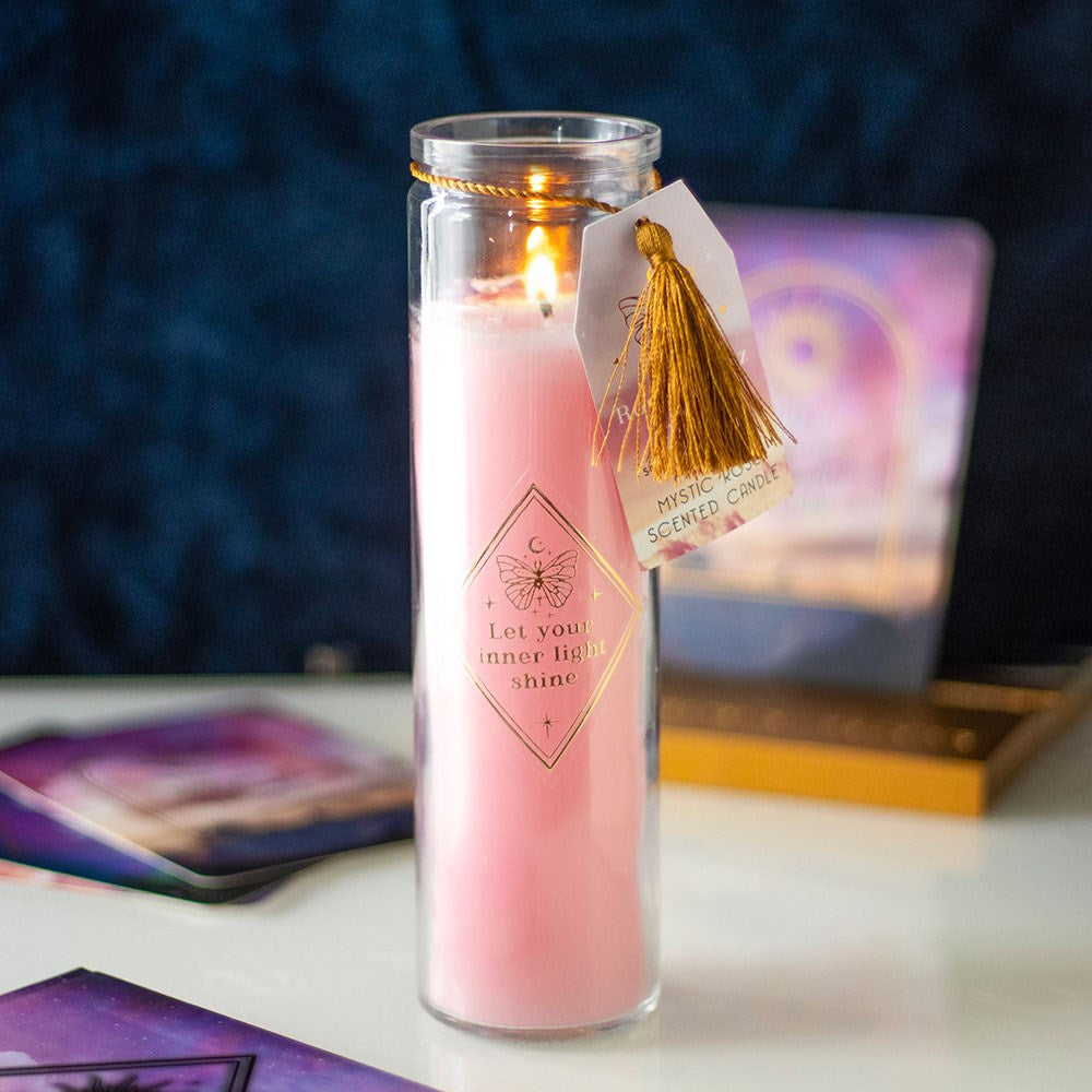 Mystic Rose Tube Candle with Rose Quartz Crystals - Crystal Nest