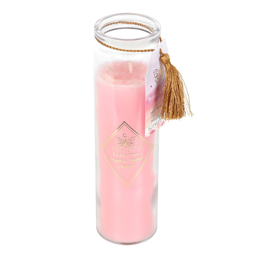 Mystic Rose Tube Candle with Rose Quartz Crystals - Crystal Nest