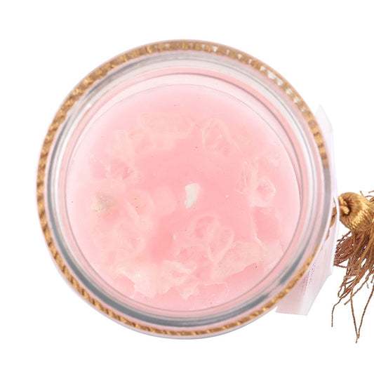 Mystic Rose Tube Candle with Rose Quartz Crystals - Crystal Nest