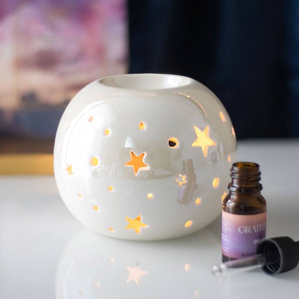 White Iridescent Star Oil Burner and Wax Warmer - Crystal Nest