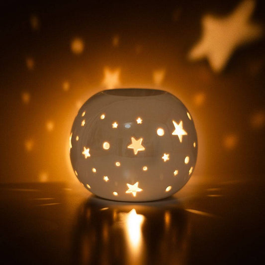 White Iridescent Star Oil Burner and Wax Warmer - Crystal Nest