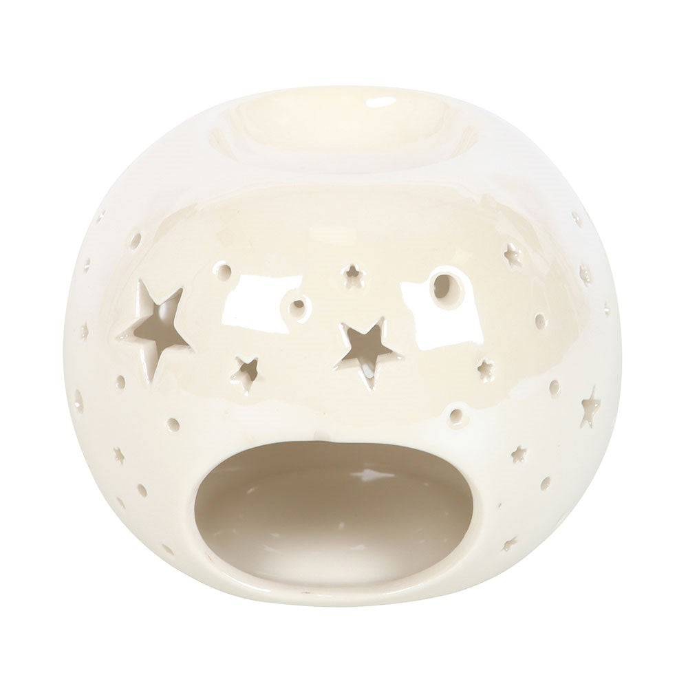 White Iridescent Star Oil Burner and Wax Warmer - Crystal Nest