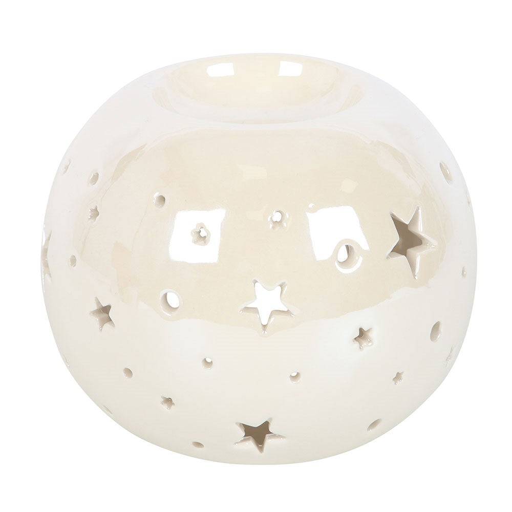 White Iridescent Star Oil Burner and Wax Warmer - Crystal Nest