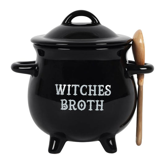 Witches Broth Cauldron Soup Bowl with Broom Spoon - Crystal Nest
