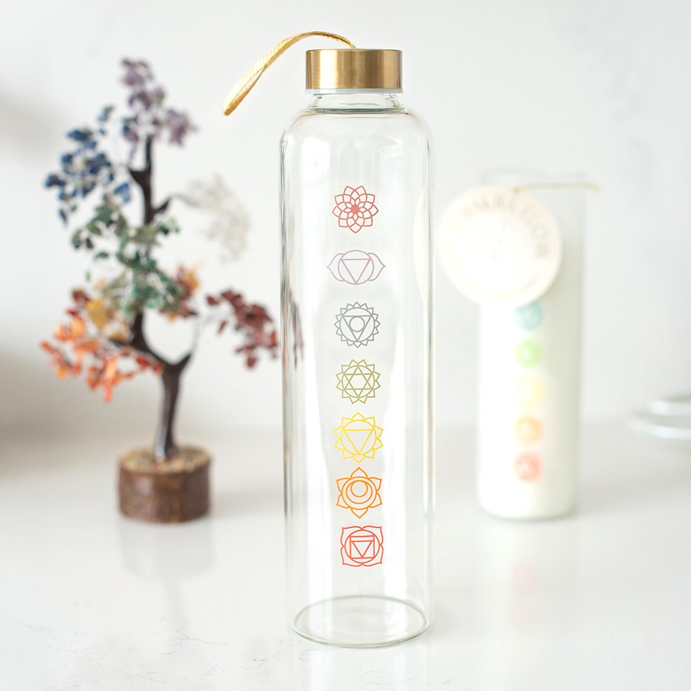 Chakra Glass Water Bottle 750ml | Reusable & Gift Boxed