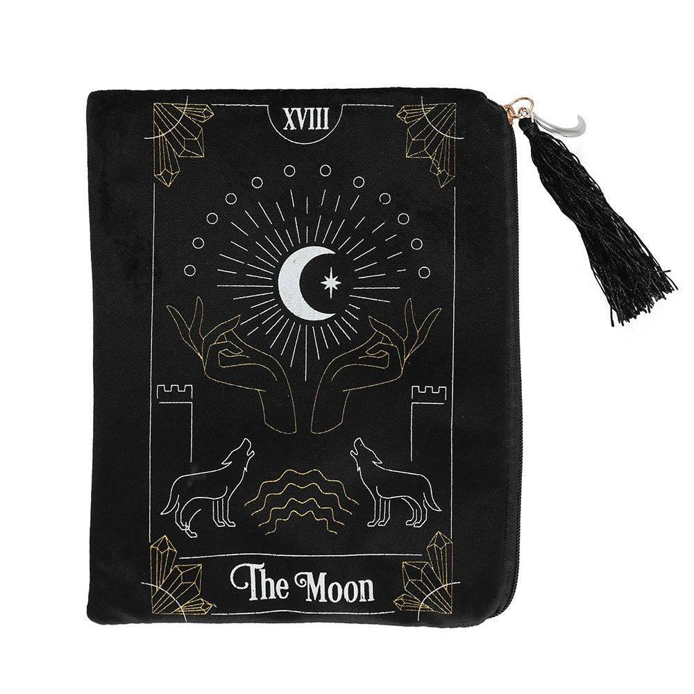 Black Velvet Zipper Pouch – Moon Tarot Card Design - Crystal Nest