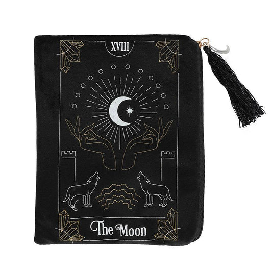 Black Velvet Zipper Pouch – Moon Tarot Card Design - Crystal Nest