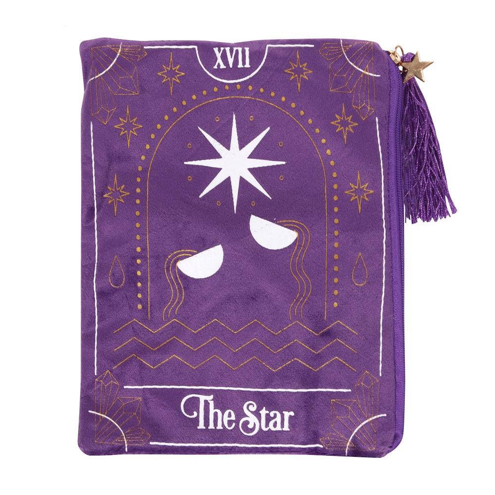 Purple Velvet Zipper Pouch – Star Tarot Card Design - Crystal Nest