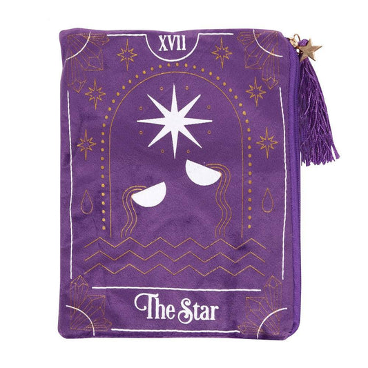 Purple Velvet Zipper Pouch – Star Tarot Card Design - Crystal Nest