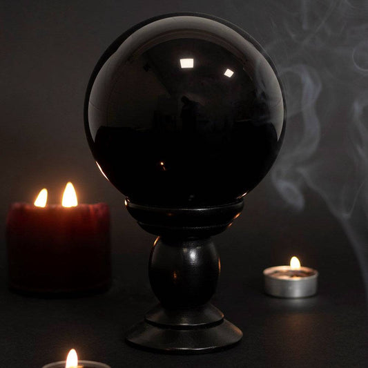 Black Crystal Ball on Black Stand - 130mm - Crystal Nest