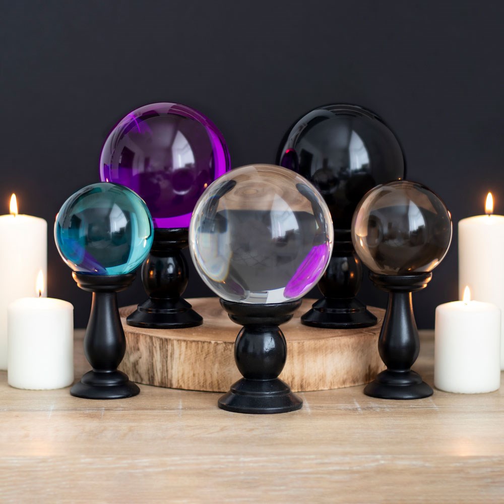 Black Crystal Ball on Black Stand - 130mm - Crystal Nest
