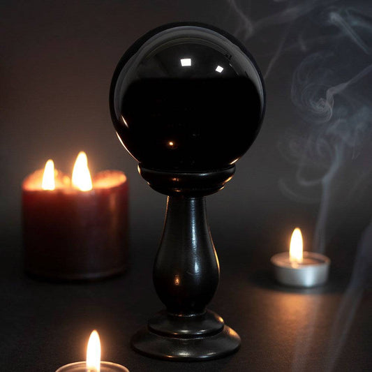 Black Crystal Ball on Black Stand - 90mm - Crystal Nest