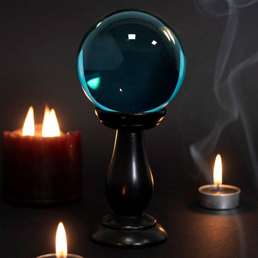 Blue Crystal Ball on Black Stand - 90mm - Crystal Nest
