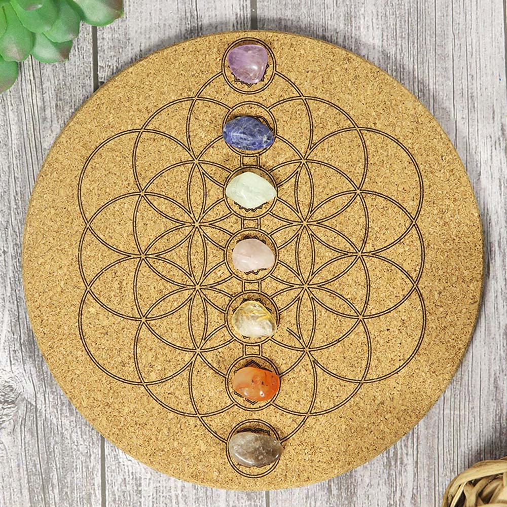 Flower of Life Chakra Crystal Grid Cork Board | Energy Balancing & Healing Grid - Crystal Nest