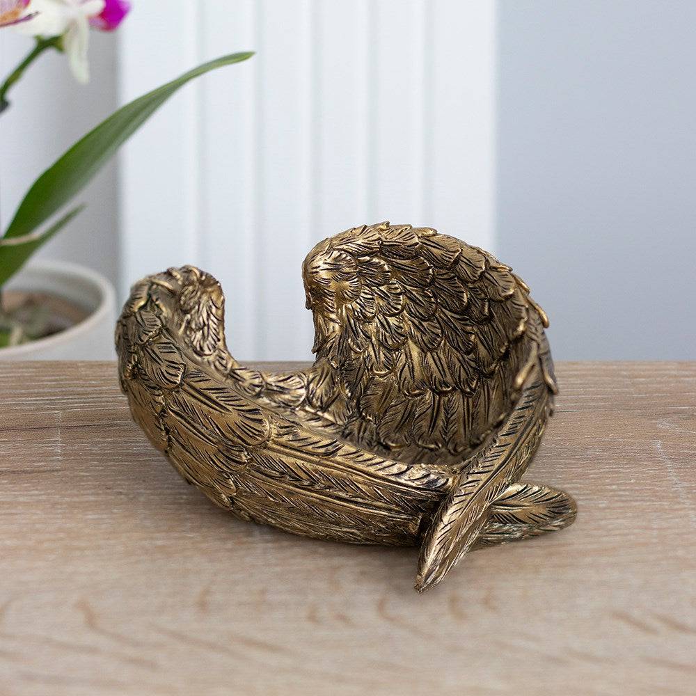 Antique Gold Angel Wing Jewellery Dish - Crystal Nest