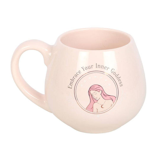 Embrace Your Inner Goddess Rounded Mug – Feminine Pastel Pink Coffee & Tea Cup - Crystal Nest