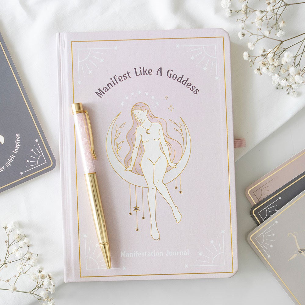Goddess Energy A5 Manifestation Journal & Rose Quartz Crystal Pen - Crystal Nest