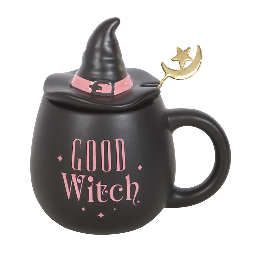 Good Witch Mug with Hat Lid & Moon Spoon | Witchy Gift for Tea & Coffee Lovers