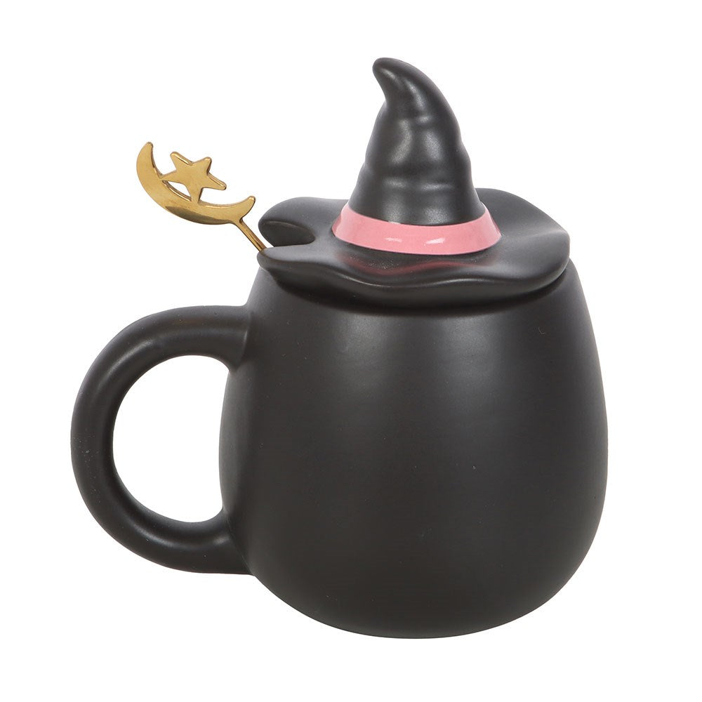 Good Witch Mug with Hat Lid & Moon Spoon | Witchy Gift for Tea & Coffee Lovers