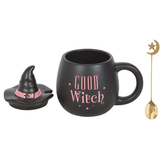 Good Witch Mug with Hat Lid & Moon Spoon | Witchy Gift for Tea & Coffee Lovers - Crystal Nest