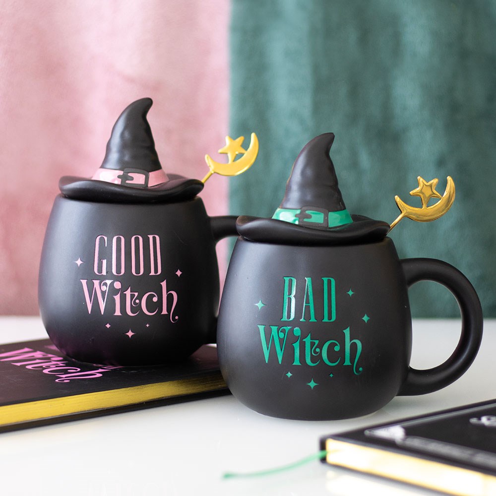 Good Witch Mug with Hat Lid & Moon Spoon | Witchy Gift for Tea & Coffee Lovers