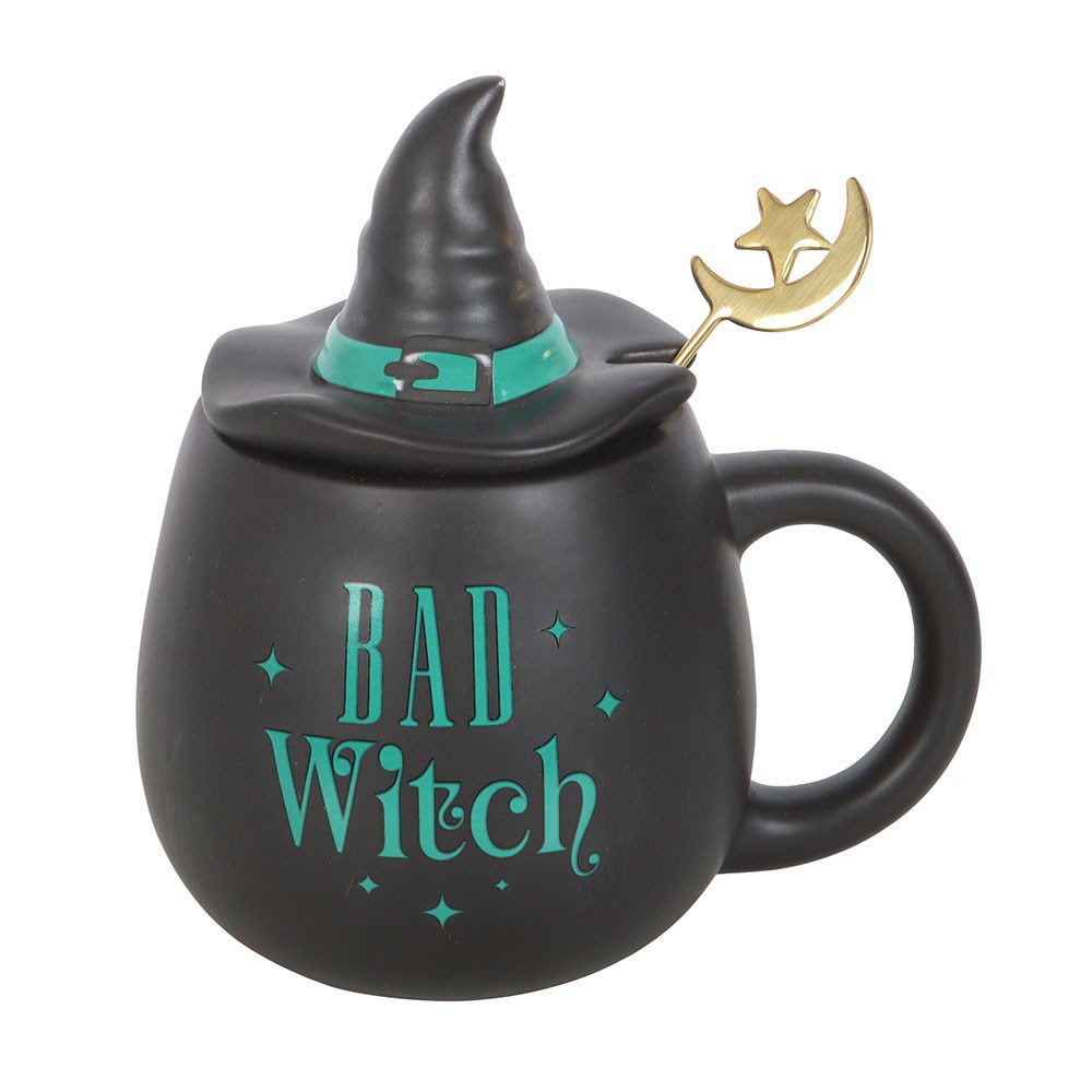 Bad Witch Mug with Hat Lid & Moon Spoon | Witchy Gift for Tea & Coffee Lovers