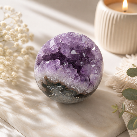 Amethyst Geode Sphere | Natural Crystal Cluster Ball