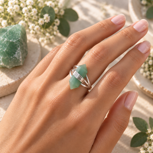 Green Quartz Crystal Point Ring