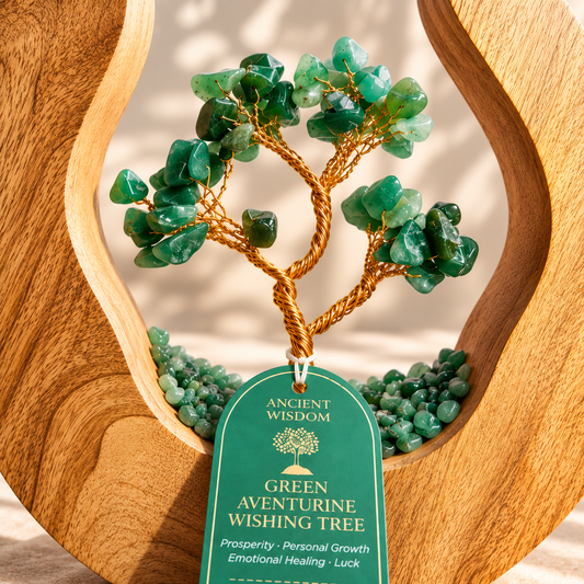Green Aventurine Wishing Tree in Open Mango Wood | Gemstone Tree Garden - Crystal Nest