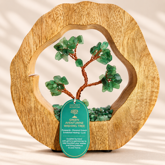 Green Aventurine Wishing Tree in Mango Wood | Gemstone Tree Garden